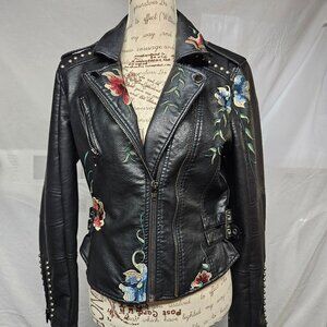 Faux Leather Jacket With Embroidery